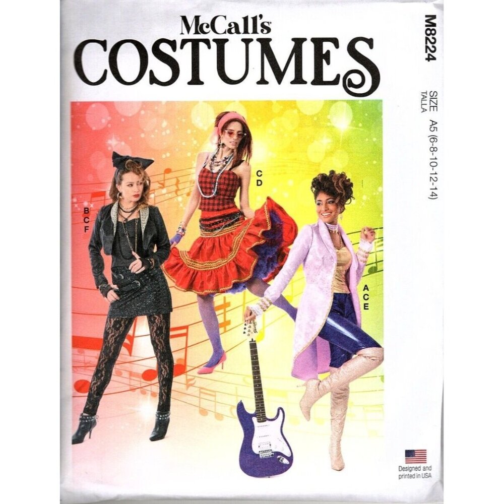 McCall's M8224 Misses 6 to 14 80s Pop Rock Stars Costume Uncut Pattern
